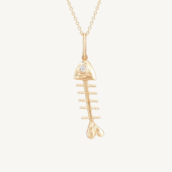 bare bones fish charm - 10k yellow gold, diamond