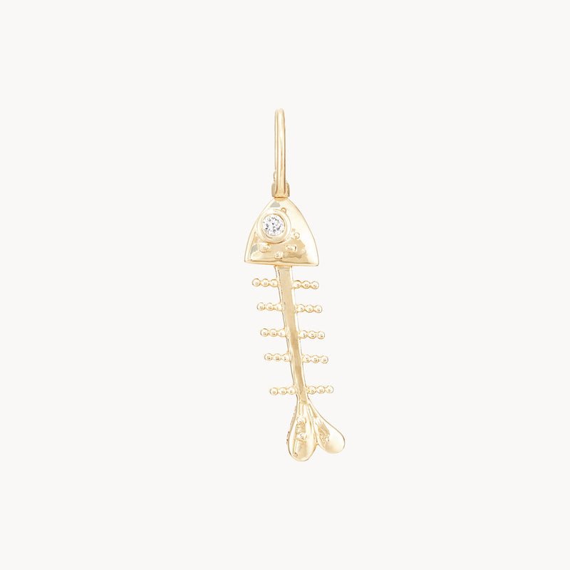 bare bones fish charm - 10k yellow gold, diamond