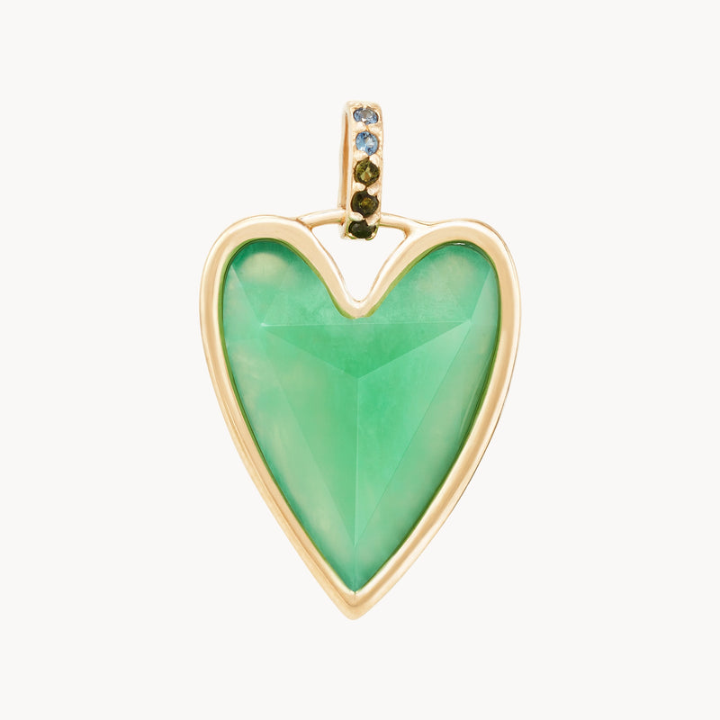 budding romance chrysoprase heart mood charm - 10k yellow gold, natural gemstones