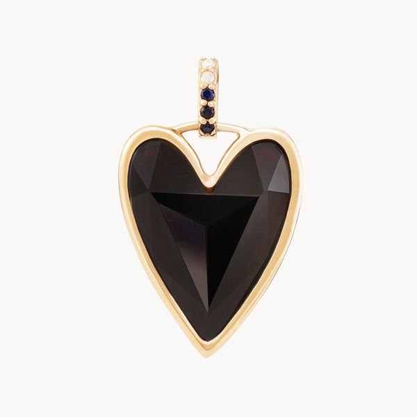 resilient love black onyx heart mood charm - 10k yellow gold, natural gemstones