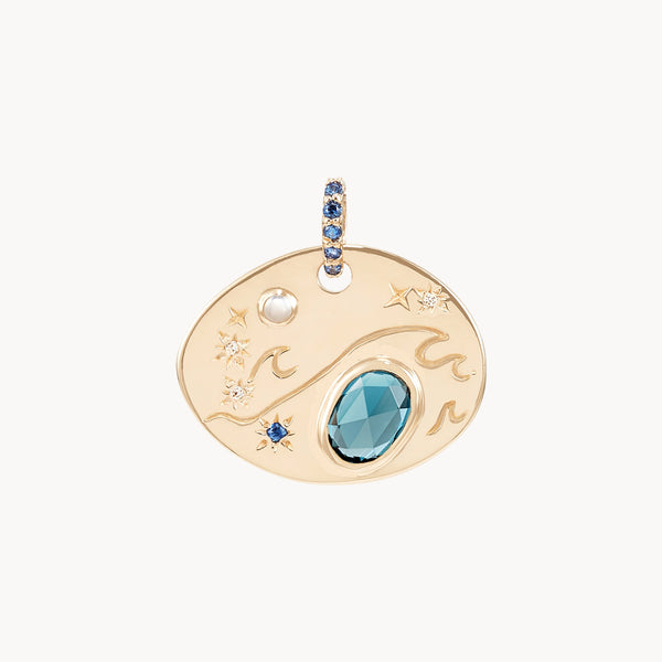 large water element charm - 10k yellow gold, gemstones