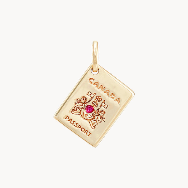 glowing hearts reversible passport charm - 10k yellow gold, ruby gemstone