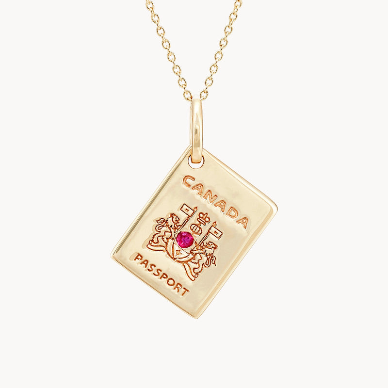 glowing hearts reversible passport charm - 10k yellow gold, ruby gemstone