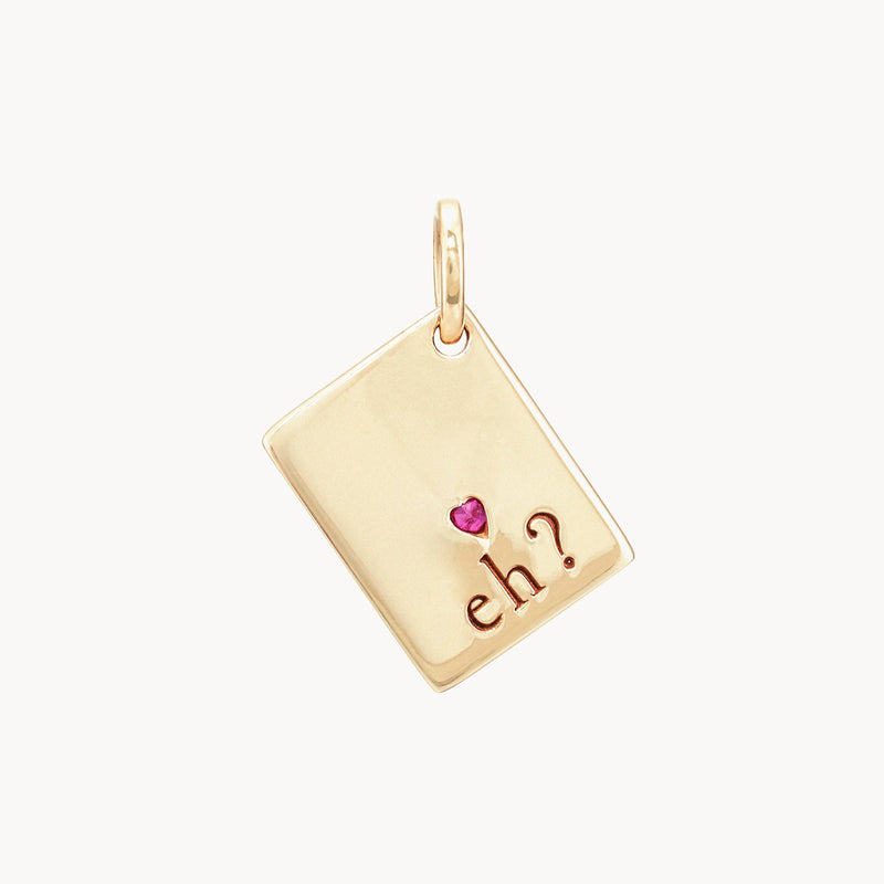 glowing hearts reversible passport charm - 10k yellow gold, ruby gemstone
