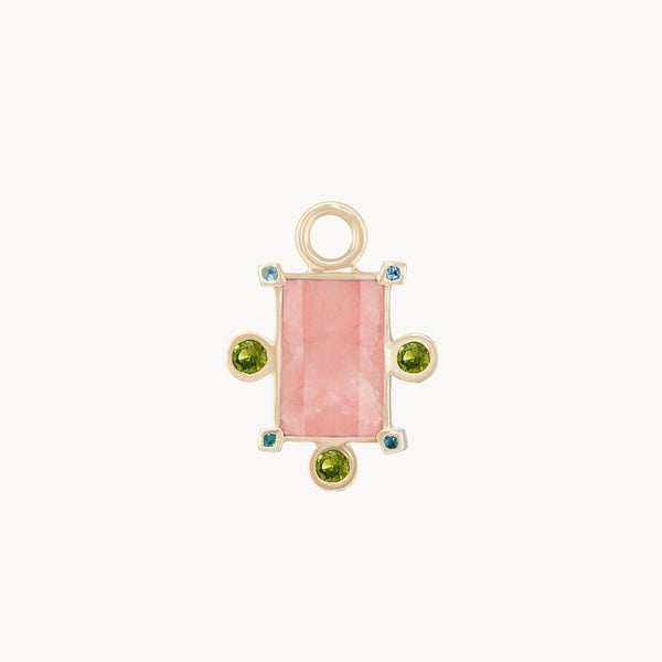 divine alignment rhodochrosite earring charm - 10k yellow gold, rhodochrosite, natural gemstones