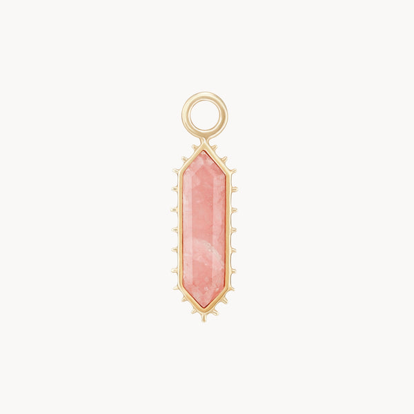 the goddess rhodochrosite earring charm - 10k yellow gold, rhodochrosite gemstone