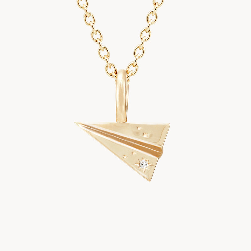 take flight paper plane charm - 10k yellow gold, brilliant diamond
