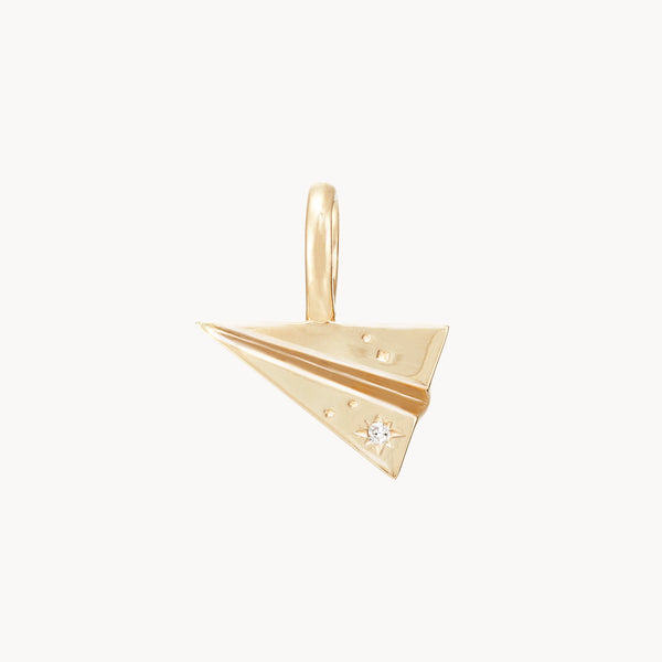 take flight paper plane charm - 10k yellow gold, brilliant diamond