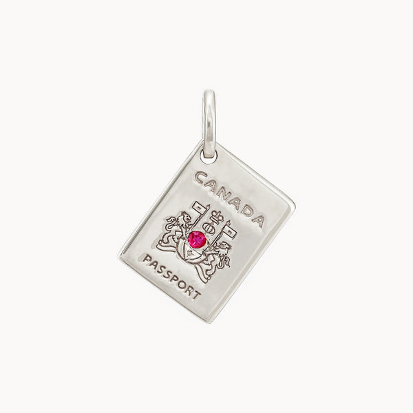 glowing hearts reversible passport charm - sterling silver, ruby gemstone