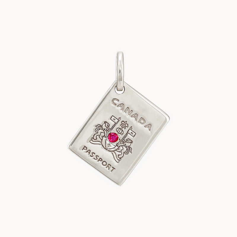 glowing hearts reversible passport charm - sterling silver, ruby gemstone