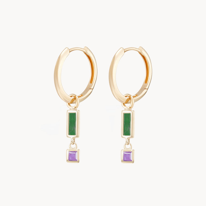 blessings abound malachite earring charm - 10k yellow gold, malachite, amethyst gemstones