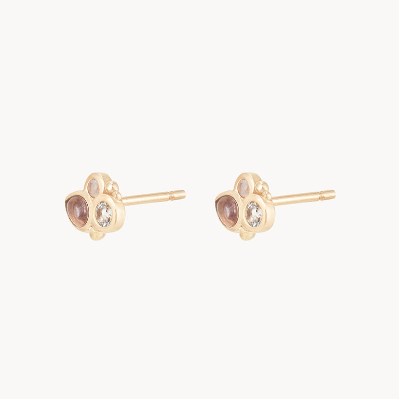 air element stud earring - 14k yellow gold, natural gemstones