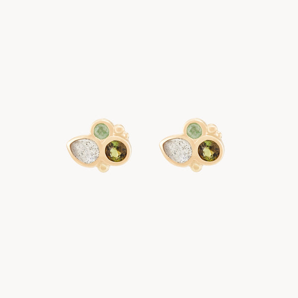 earth element stud earring - 14k yellow gold, natural gemstones