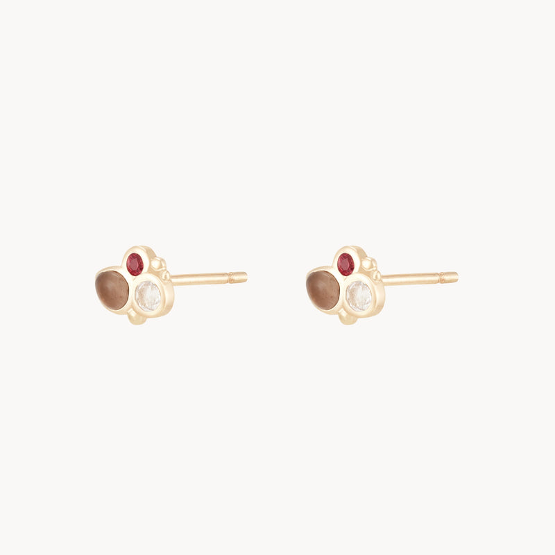 fire element stud earring - 14k yellow gold, natural gemstones