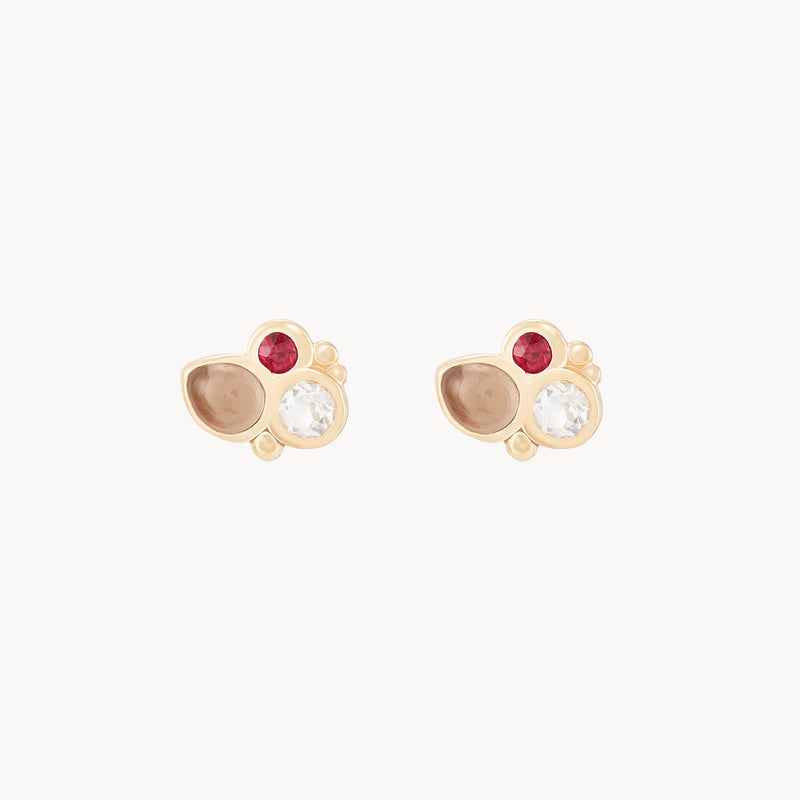 fire element stud earring - 14k yellow gold, natural gemstones