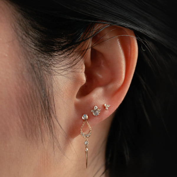 Full moon glow diamond moonstone earring