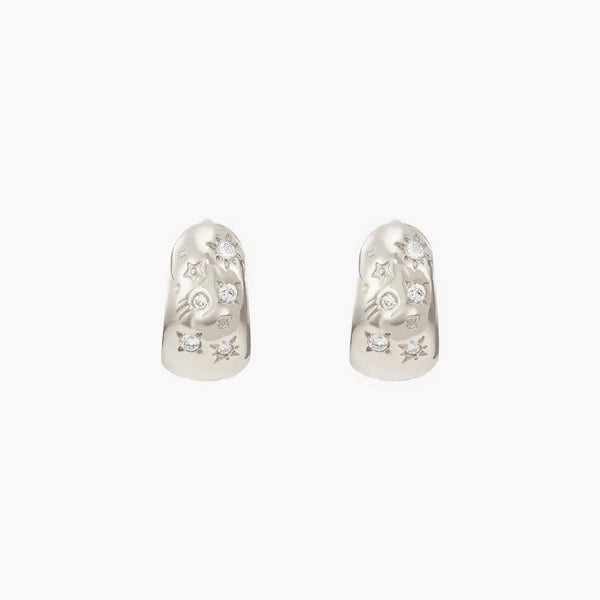 reversible chunky element hoop earrings - sterling silver, white sapphire