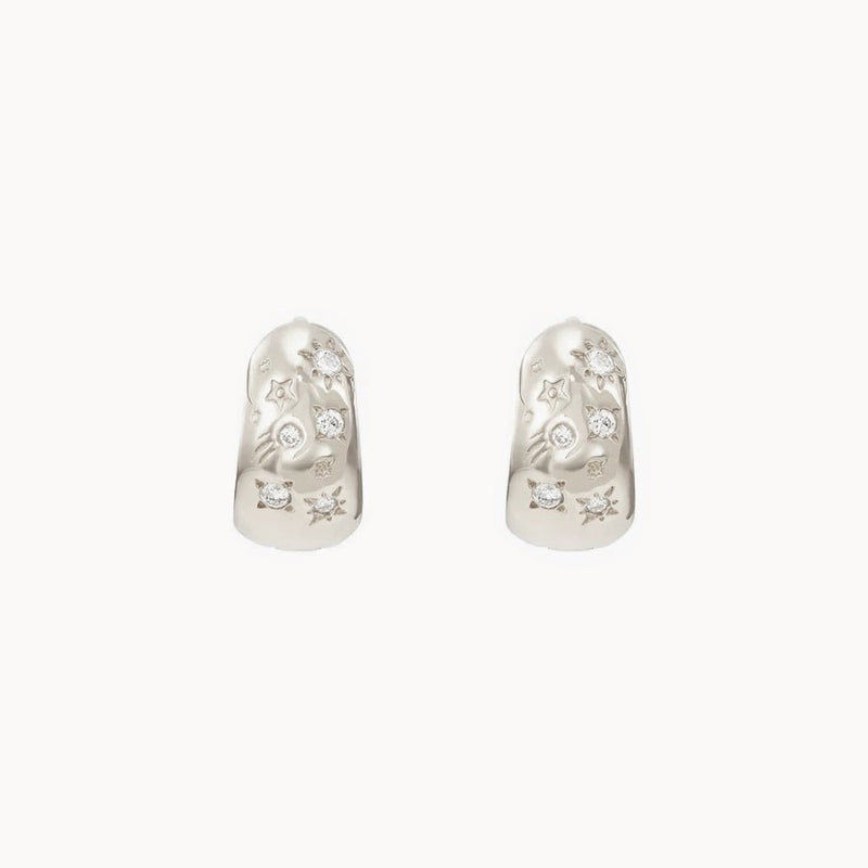 reversible chunky element hoop earrings - sterling silver, white sapphire