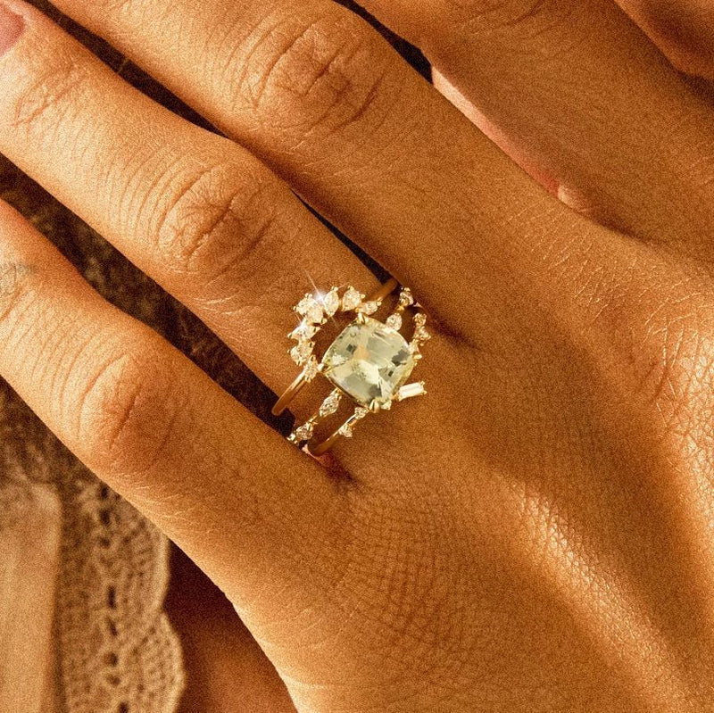 i’d find you again one-of-a-kind ring - 14k yellow gold, cushion cut sapphire, diamonds