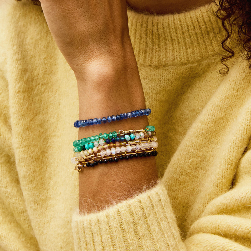 kyanite beaded mood bracelet - 10k yellow gold, natural kyanite, brilliant diamonds
