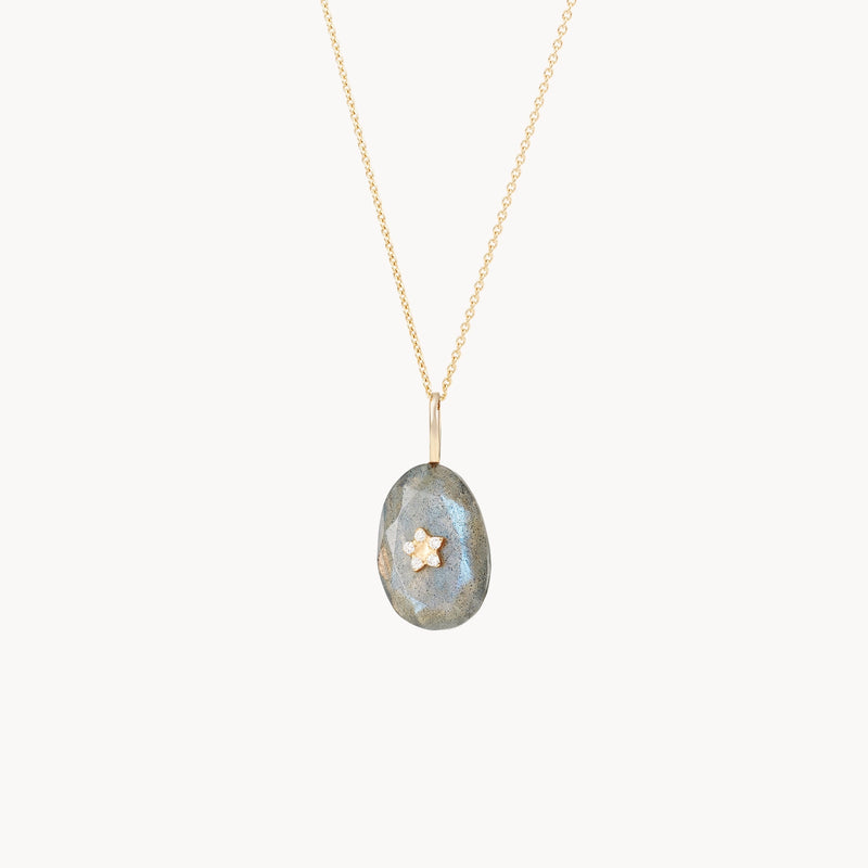 labradorite bloom MILF necklace - 10k yellow gold, natural labradorite gemstone, diamonds