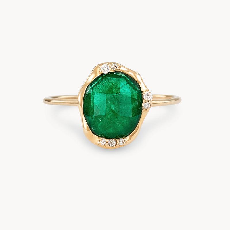 emerald diamond mood ring - 14k yellow gold, emerald and brilliant diamonds