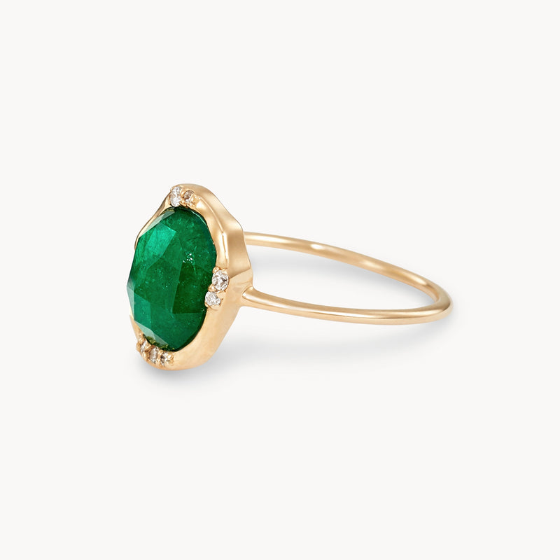 emerald diamond mood ring - 14k yellow gold, emerald and brilliant diamonds