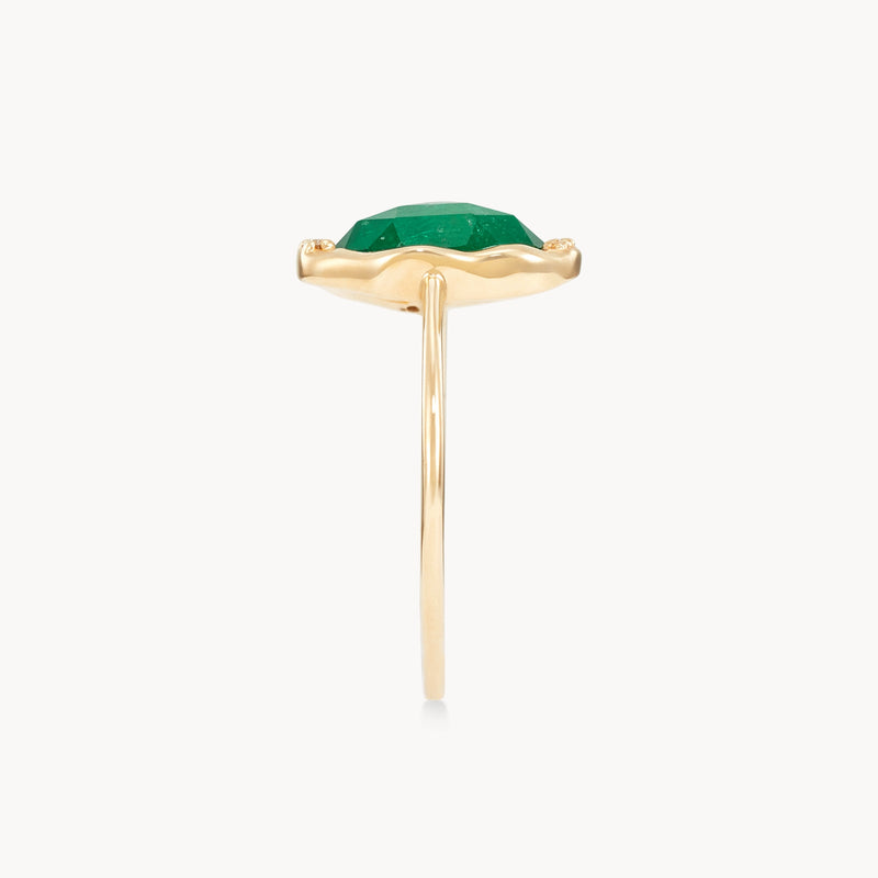 emerald diamond mood ring - 14k yellow gold, emerald and brilliant diamonds