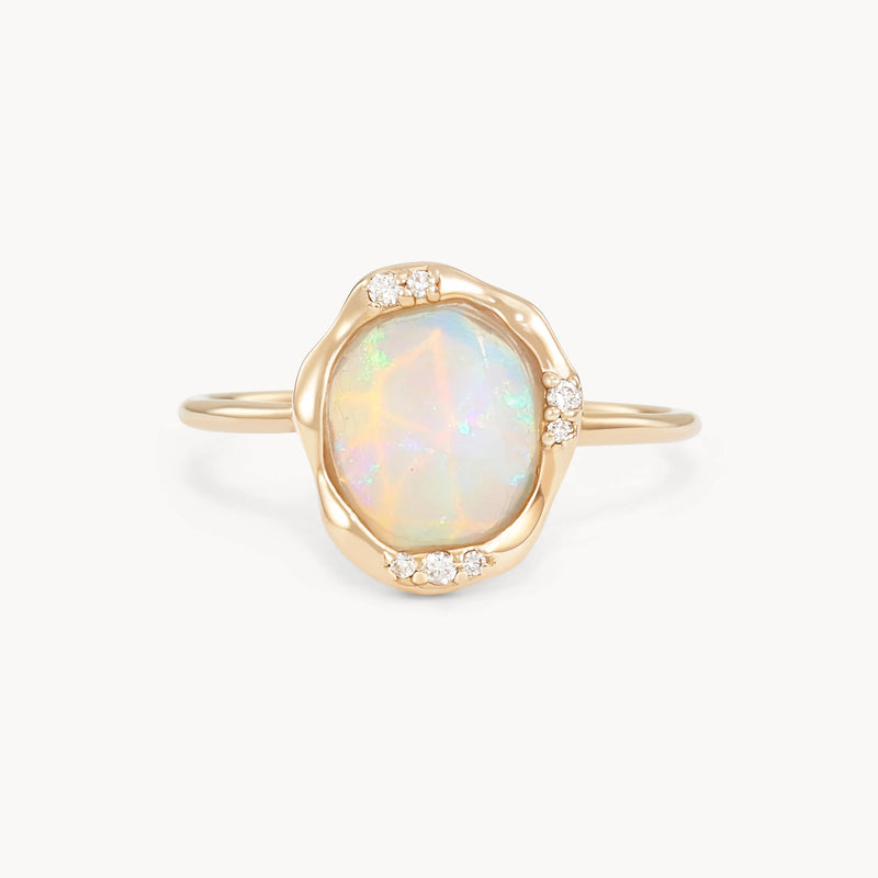 fire opal diamond mood ring - 14k yellow gold, fire opal and brilliant diamonds