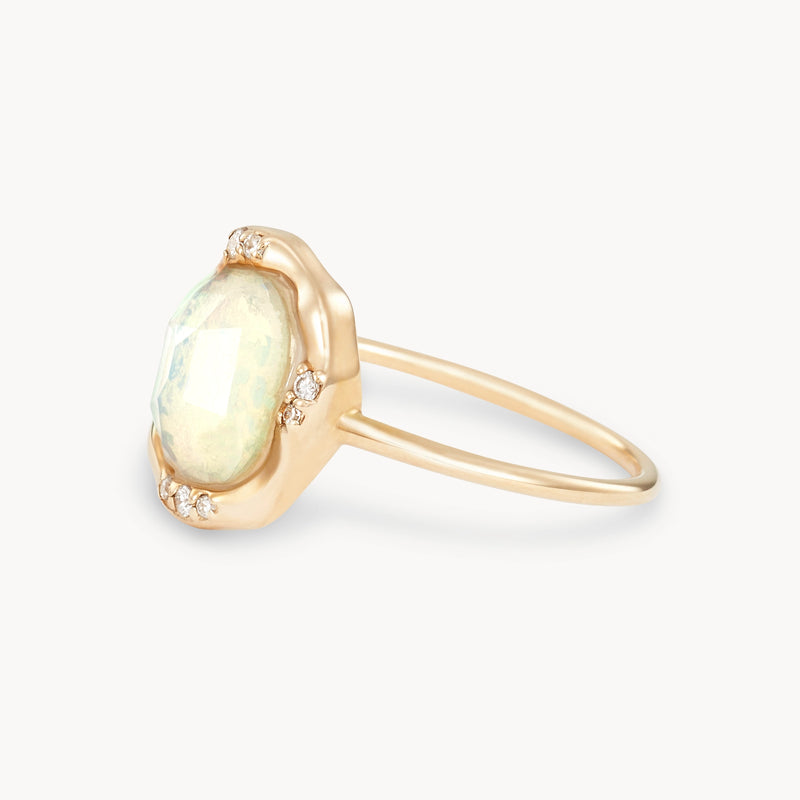 fire opal diamond mood ring - 14k yellow gold, fire opal and brilliant diamonds