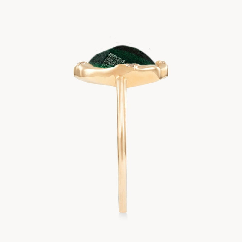malachite diamond mood ring - 14k yellow gold, diamonds, malachite gemstone