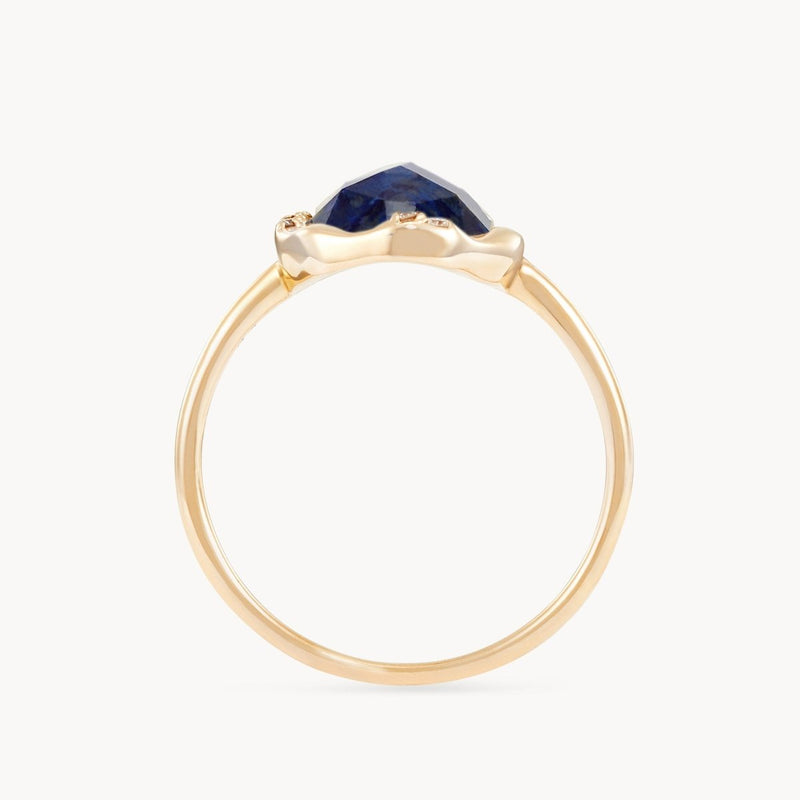 lapis diamond mood ring - 14k yellow gold, diamonds, lapis gemstone