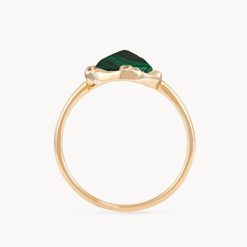 malachite diamond mood ring - 14k yellow gold, diamonds, malachite gemstone