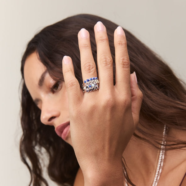 celestial blue five-stone mood ring - sterling silver, gemstones