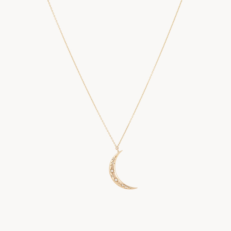crescent moon tie dye necklace - 14k yellow gold