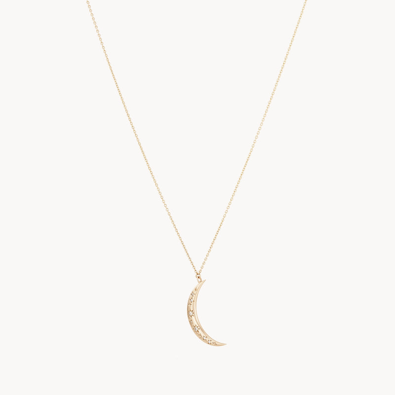 crescent moon tie dye necklace - 14k yellow gold