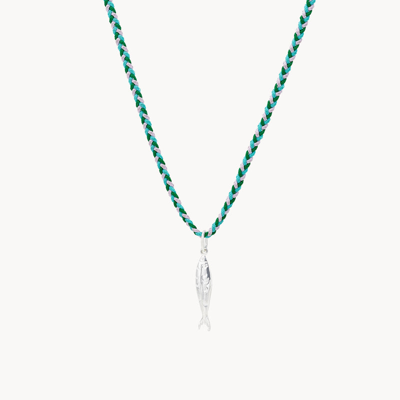 little fish braided cord necklace bundle - sterling silver, diamond