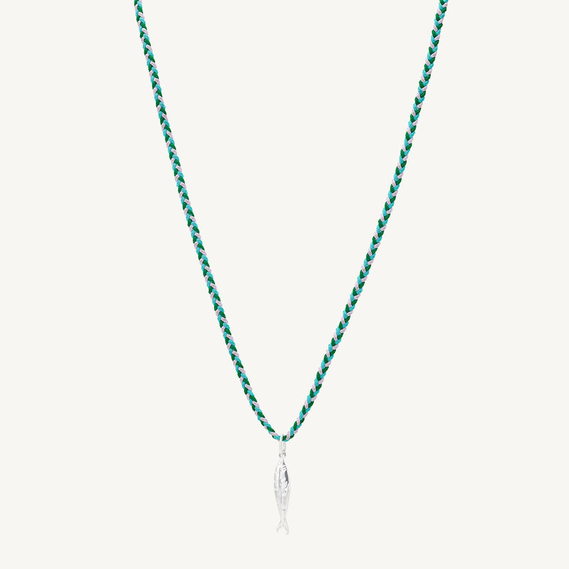 little fish braided cord necklace bundle - sterling silver, diamond