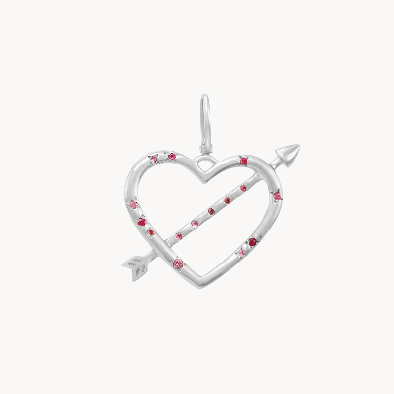 true aim heart & arrow charm - sterling silver, ruby, pink sapphires