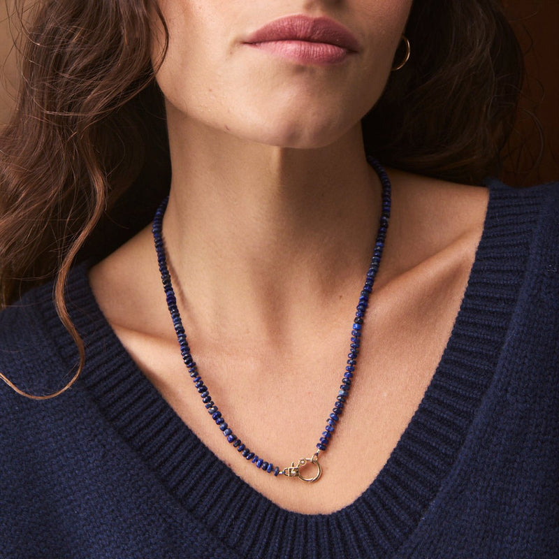 eye love you lapis beaded charm necklace - 10k yellow gold, diamonds, lapis gemstones