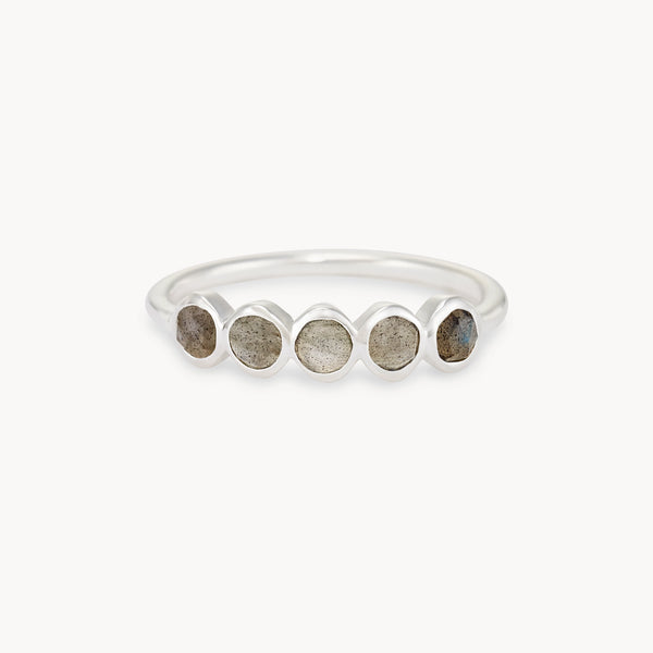 labradorite five stone mood ring - sterling silver, labradorite gemstones