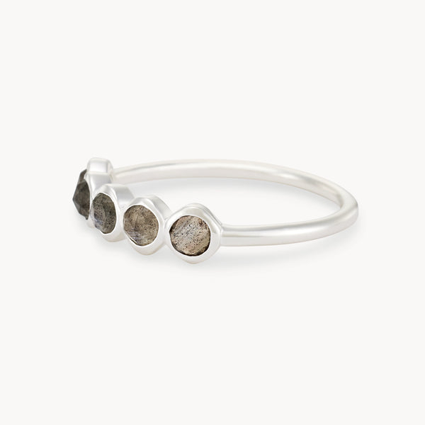 labradorite five stone mood ring - sterling silver, labradorite gemstones