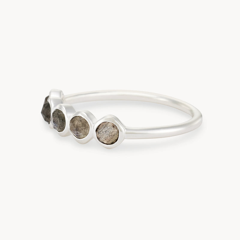 labradorite five stone mood ring - sterling silver, labradorite gemstones