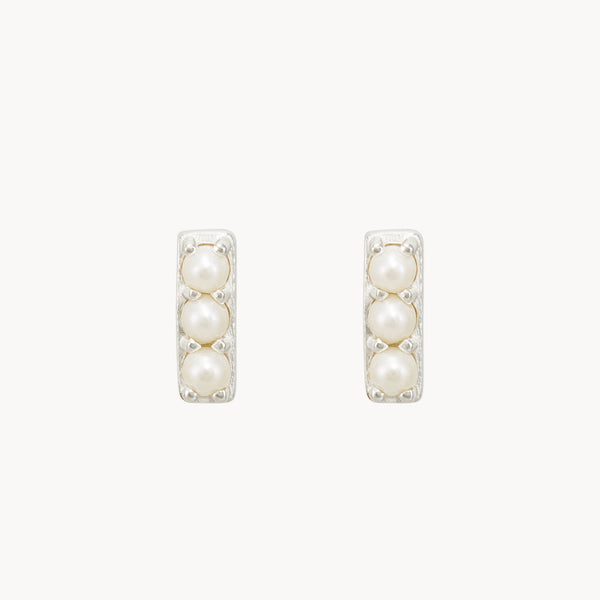 3 pearl bar earrings - sterling silver