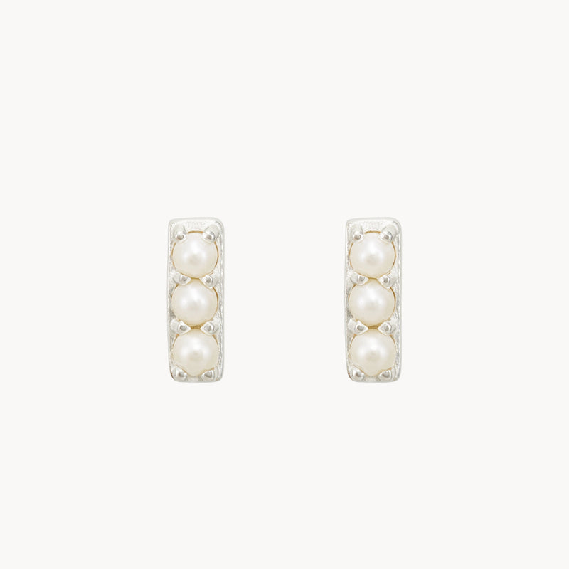 3 pearl bar earrings - sterling silver