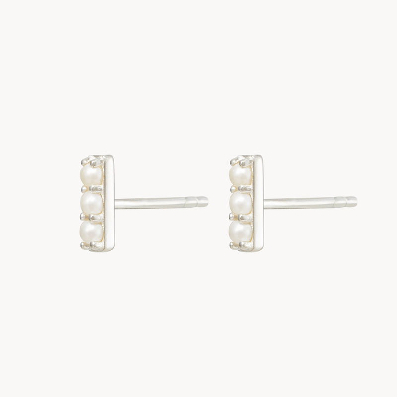3 pearl bar earrings - sterling silver