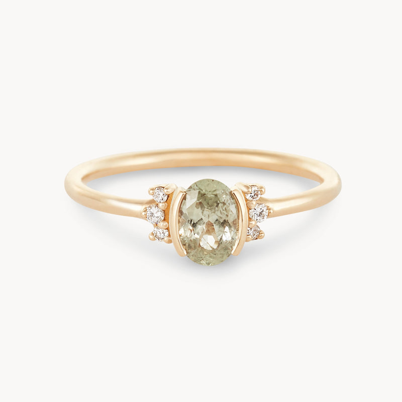 untamed heart one-of-a-kind ring - 14k yellow gold ring, pale celadon green oval