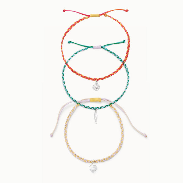 the wanderer's cord anklet trio - sterling silver, braided cord