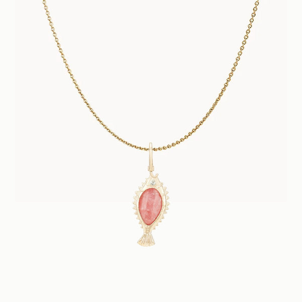 poission de liberte necklace bundle - 10k yellow gold, rhodochrosite, ruby, diamond