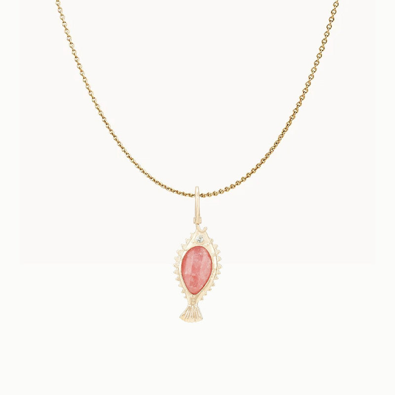 poission de liberte necklace bundle - 10k yellow gold, rhodochrosite, ruby, diamond